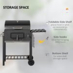 Charcoal BBQ Grill and Smoker Combo Outdoor Portable Trolley Camping Picnic Backyard with Side Shelf, Black - Image 8