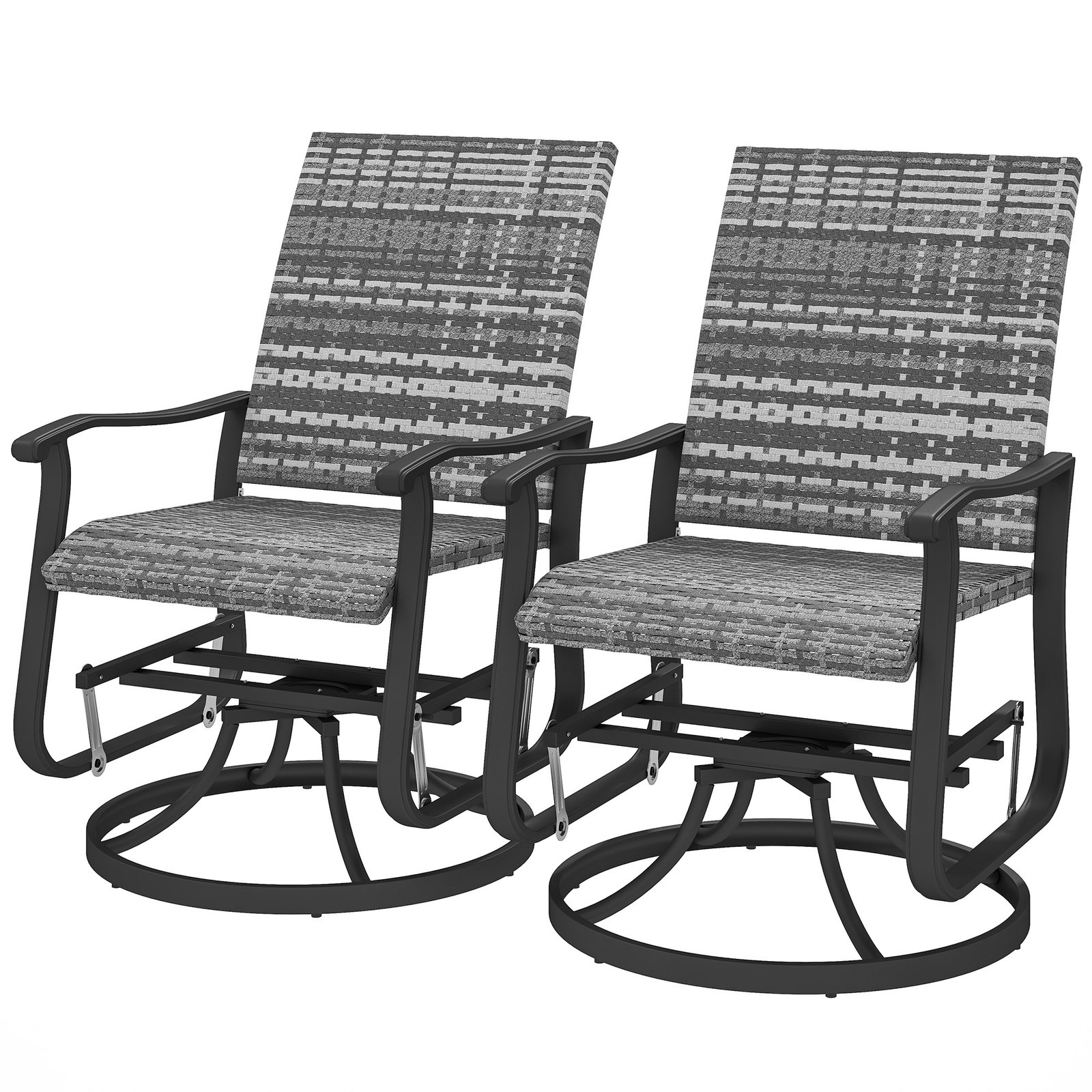 MSu61d195a7b2f98c.jpg Wicker Rattan Swivel Patio Glider Chair Set of 2, Outdoor Glider Chair with Steel Frame, High Back, Gray - Image 1