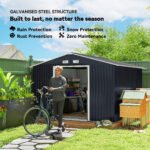 11' x 9' Outdoor Storage Shed, Garden Tool Metal Shed with Foundation Kit, Double Lockable Door, Air Vents and Sloping Roof, for Backyard, Patio, Lawn, Dark Gray - Image 4
