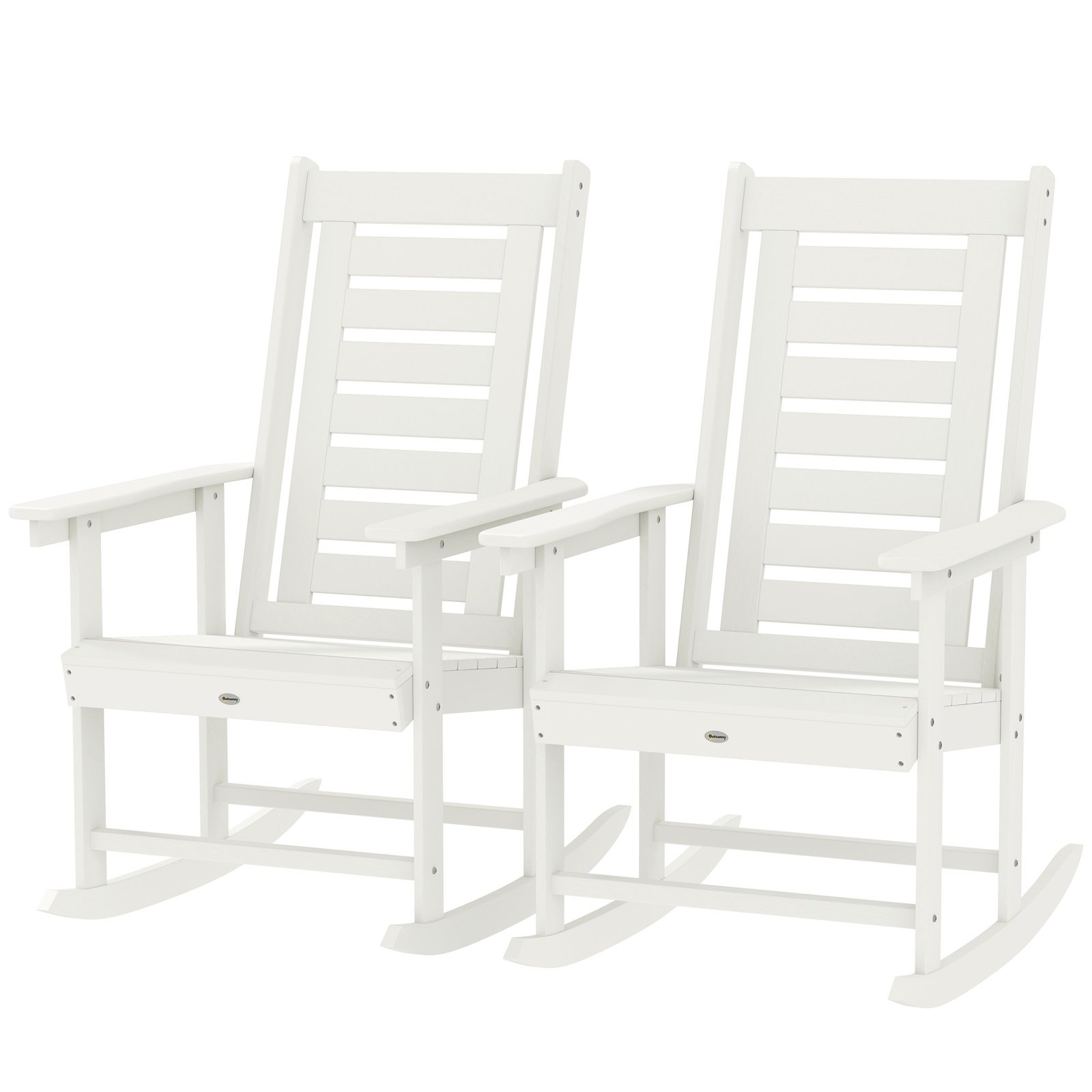 MZb3f419492c10aee.jpg 2 Pieces Outdoor Rocking Chairs, HDPE Patio Rockers with 28" High Back, Wide Armrests for Porch Backyard, White - Image 1