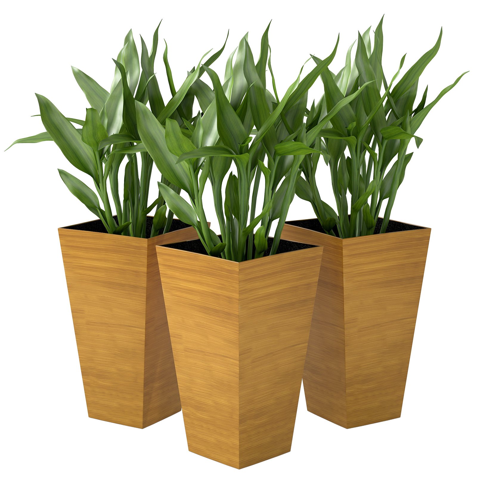 Mc8b94196c9376639.jpg Set of 3 Tall Planters, 28" Outdoor Planter w/ Drainage Holes, Faux Wood Plastic Flower Pots, Light Brown - Image 1