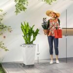 Tall Planters for Outdoor Plants Set of 3, 24 In Taper Planters with Drainage Holes, Rattan Decor Plant Pots, White - Image 3