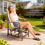 Gliding Lounger Chair Set of 2, Single Rockers with Lightweight Metal & Mesh Construction, Beige - Image 5