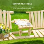 2-Seat Wooden Adirondack Chair, Patio Bench with Table, Outdoor Loveseat Fire Pit Chair for Porch, Backyard, Deck, Natural - Image 6