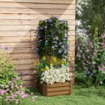 Galvanized Planter Box, 24" x 24" x 55" Raised Garden Bed with Tomato Cage for Climbing Vines, Brown - Image 2