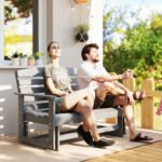 Patio Glider Bench w/ HDPE Slatted Double Rocking Chair, Distressed Gray - Image 2