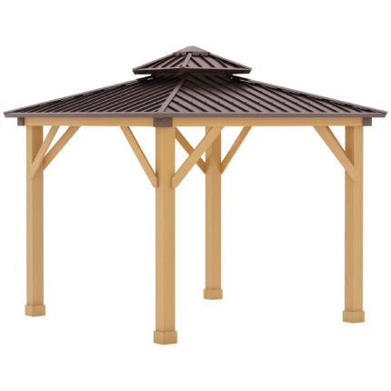 Hardtop Gazebo, 10 ft x 10 ft, with Hardtop Roof, Double Roof, Hooks and Wood Frame