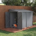 4.6' x 9' Outdoor Storage Shed, Lean to Metal Shed with Foundation Kit, Lockable Doors and Gloves for Patio, Lawn, Gray - Image 2