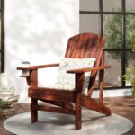 Oversized Adirondack Chair, Outdoor Fire Pit and Porch Seating, Classic Log Lounge w/ Built-in Cupholder, Brown - Image 2