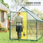 Polycarbonate Greenhouse with Swing Door and Two Adjustable Roof Vents, Aluminum Walk-in Greenhouse, 11x6 ft, Dark Green - Image 6