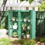 Lean-to Greenhouse with 3 Tier Shelves, Portable Greenhouse with PE Cover, 2 Roll-Up Doors, 56.7" x 18.9" x 59.8", Green - Image 2