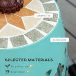 Decorative Outdoor Stool, 12" Round Patio Side Table, Mosaic Accent Plant Stand for Garden, Balcony, Blue - Image 6