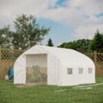 11.5' x 10' x 6.5' Walk-in Tunnel Greenhouse, Green House with Zippered Mesh Door, 7 Mesh Windows & Roll-up Sidewalls, Upgraded Gardening Plant Hot House with Galvanized Steel Hoops, White - Image 2