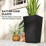 Tall Planters for Outdoor Plants Set of 3, 24 In Taper Planters with Drainage Holes, Rattan Decor Plant Pots for Indoor Outdoor Front Porch Patio Backyard, Black - Image 6