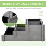 3 Tier Raised Garden Bed, Water Draining Fabric for Soil, Elevated Wood Flower Box for Vegetables, Herbs, Gray - Image 6
