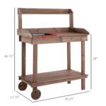 36'' Wooden Potting Bench Work Table with 2 Removable Wheels, Sink, Drawer & Large Storage Spaces, Brown - Image 3