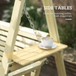 3 Seat Wooden Porch Swing with Stand, Patio Swing with Side Tables, for Garden, Poolside, Backyard, Natural Wood - Image 5