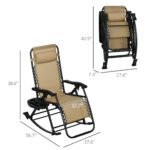 2 Outdoor Rocking Chairs Foldable Reclining Zero Gravity Lounge Rockers w/ Pillow Cup & Phone Holder, Beige - Image 3