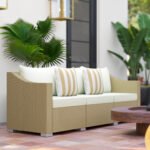 Rattan Wicker 3 Seater Patio Couch with Cushions, 2 Throw Pillows, Outdoor Furniture Rattan Sofa, Cream White - Image 8