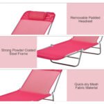 Folding Chaise Lounge Chair, Pool Sun Tanning Chair, Outdoor Lounge Chair with Reclining Back, Breathable Mesh Seat, Headrest for Beach, Yard, Patio, Pink - Image 5