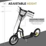 Youth Scooter Front and Rear Caliper Dual Brakes 12-Inch Inflatable Front Wheel Ride On Toy For Age 5+ - Black - Image 7