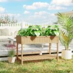 43x18x30in Raised Garden Bed with 8 Pockets and Shelf, Wooden Elevated Planter Box with Legs to Grow Herbs, Vegetables, and Flowers, Natural - Image 8