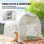 Hoop House Greenhouse, Walk-in Tunnel Greenhouse with 2 Support Rods, Zippered Roll-up Mesh Door, 14.6'x6.5'x6.6', White - Image 6