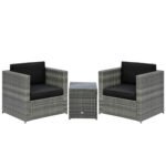 Wicker Bistro Patio Set, 2 Porch Chairs & Glass Table, Black