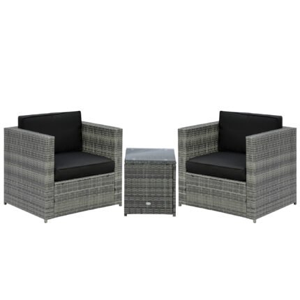 Wicker Bistro Patio Set with 2 Porch Chairs & Glass Table