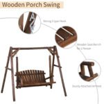 2-Seat Wooden Swing Bench, Ergonomic Design, 'A' Frame Construction, Stable and Non-Slip, Solid Wood Frame Log Garden Swing, for Outdoor and Indoor, Brown - Image 5