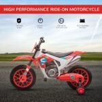 12V Electric Kids Ride On Dirt Bike Motorcycle Toy w/ Training Wheels, Red - Image 4