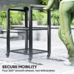 Three-Shelf Outdoor Grill Cart Table with Foldable Side Table, Stainless Steel Top Pizza Oven Stand with Hooks, Silver - Image 7