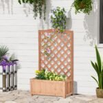 28" x 11" x 46" Raised Garden Bed, Wooden Planter Box w/ Trellis, Brown - Image 2