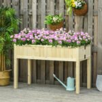 Raised Garden Bed Elevated Wooden Planter Box with Space-Saving Folding Design, Drainage Holes, & Inner Liner for Vegetable Fruit Herb Grow - Image 2