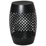 12" Steel Outdoor Side Table, Round Hollow Drum Patio End Table, Accent Table for Indoor and Outdoor, Black