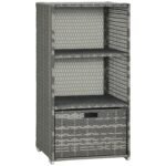 Valet Pool Towel Rack, Waterproof PE Plastic Rattan Wicker Storage Organizer, Indoor Outdoor Spa, and Hot Tub Accessory Storage, 2 Shelves, 1 Basket Drawer, Gray