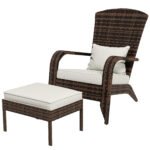 Wicker Adirondack Chair Fire Pit Chair w/ Ottoman & Cushions, White