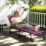 Folding Chaise Lounge Pool Chair with 4-Position Reclining Back, Pillow, Breathable Mesh & Bungee Seat, Purple - Image 7