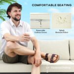 3 Seater Wicker Outdoor Couch Patio Sofa with Storage, Thickened Cushions and Wide Armrests for Porch Yard, Cream White - Image 7
