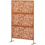 Decorative Privacy Fence Screen, Metal Outdoor Privacy Screen Climbing Plant Trellis with Stand, Bamboo Brown