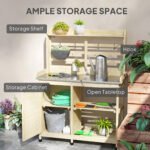Wooden Potting Bench with Storage, Aluminum Tabletop for Backyard, Patio, Balcony, Natural - Image 5