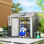 8' x 5.5' Metal Garden Storage Shed, Extra Large Outdoor Tool Storage House w/Lockable Doors, Window, Air Vents, Gray - Image 2