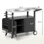 Outdoor Grill Cart Table with Stainless Steel Top, Movable Pizza Oven Table with Foldable Side Table, Wheels - Image 3
