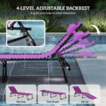 2 Folding Chaise Lounge Pool Chairs with 4-Position Reclining Back, Pillow, Breathable Mesh & Bungee Seat, Purple - Image 4