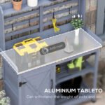Wooden Potting Bench with Storage, Aluminum Tabletop for Backyard, Patio, Balcony, Gray - Image 4
