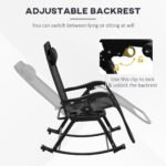 2 Outdoor Rocking Chairs Foldable Reclining Zero Gravity Lounge Rockers w/ Pillow Cup & Phone Holder, Black - Image 7