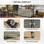 2-Tier Shelf PE Rattan Outdoor Bar Table, Glass Top Outdoor Serving Cart with Cabinet, Mixed Gray - Image 8