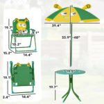 Kids Picnic Table and Chair Set, Outdoor Activity Table with Foldable Chairs, Height Adjustable Umbrella, Green - Image 3