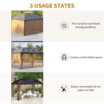 10' x 14' Hardtop Gazebo with Curtains, Netting, Pavilion with Steel Roof Ceiling Hook for Garden Patio, Brown - Image 7