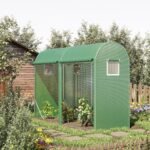 10' x 3' x 7' Walk-in Lean-to Greenhouse, Steel, 4 Zipper Roll-up Windows & 2 Doors, UV Protecting PE Cover for Growing Flowers, Vegetables, Tropical Plants, Saplings, Succulents, Green - Image 2